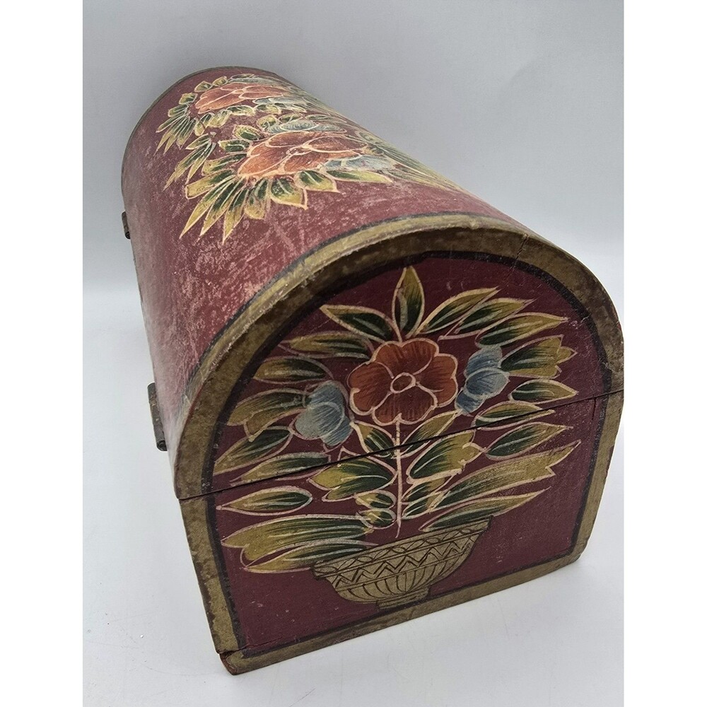 Vintage Hand Painted Wooden Floral Trinket Box 10" Long \ Cottage - Picture 6 of 13